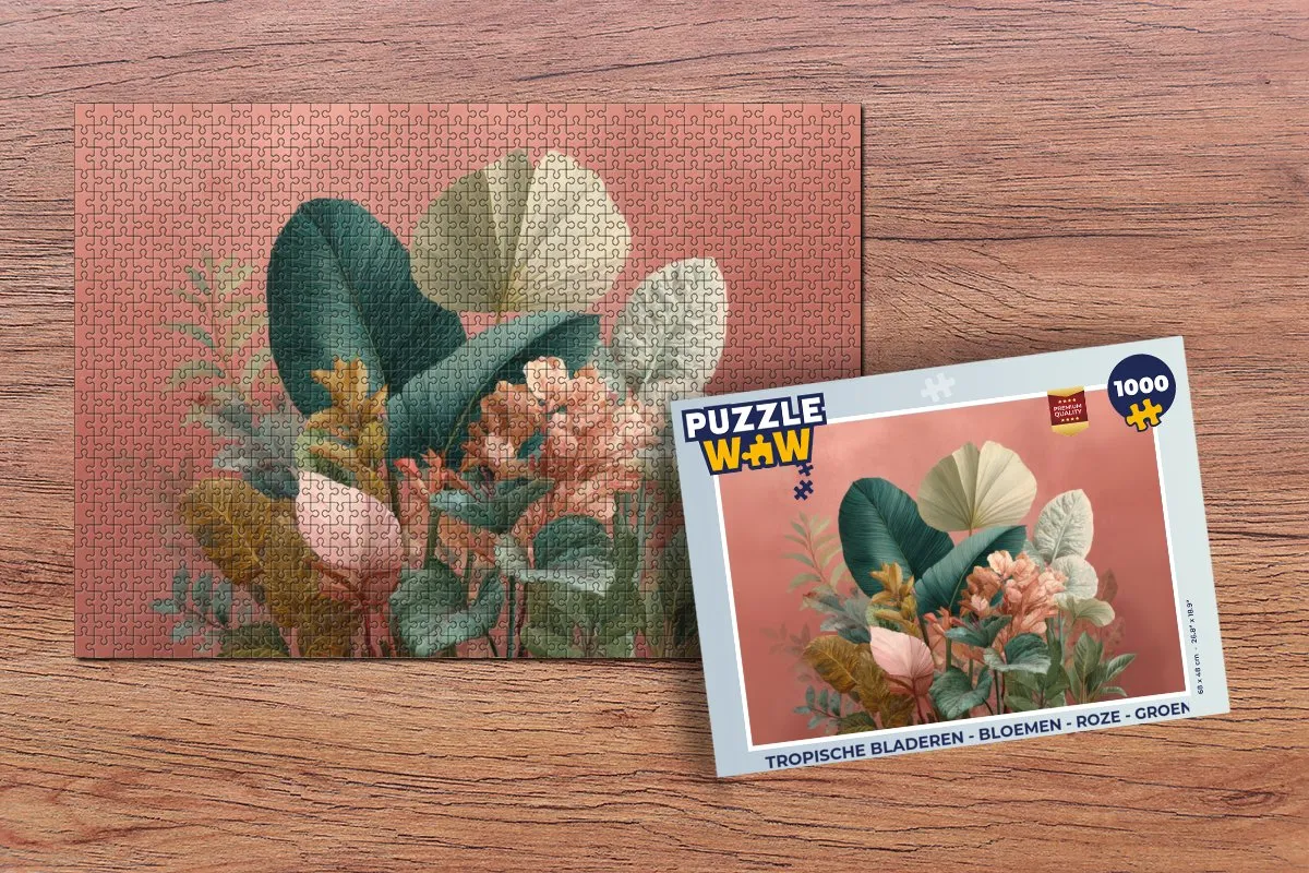 PuzzleWow Tropische Bladeren Legpuzzel 1000 Stuks - Roze/Groen