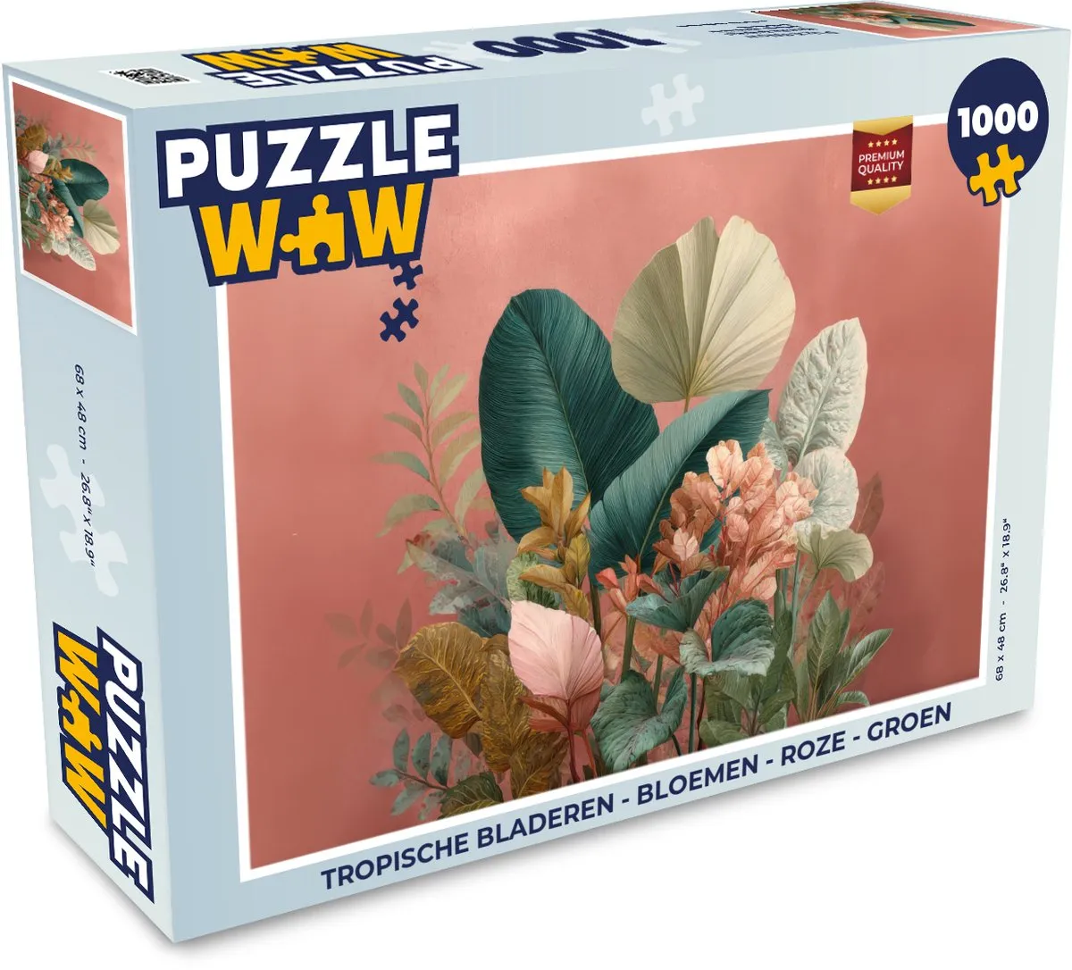PuzzleWow Tropische Bladeren Legpuzzel 1000 Stuks - Roze/Groen