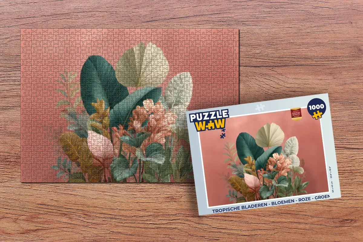 PuzzleWow Tropische Bladeren Legpuzzel 1000 Stuks - Roze/Groen