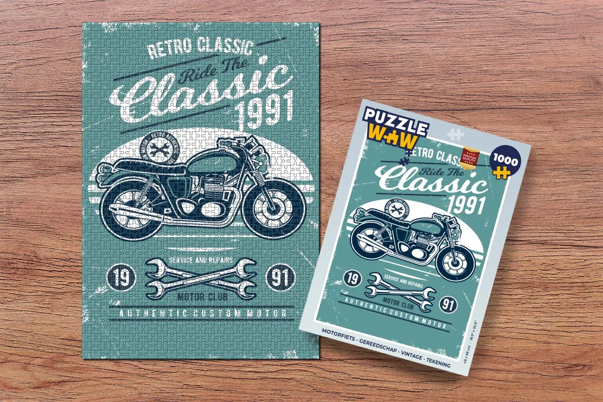 PuzzleWow Motorfiets Vintage Legpuzzel 1000 Stuks - Multicolor
