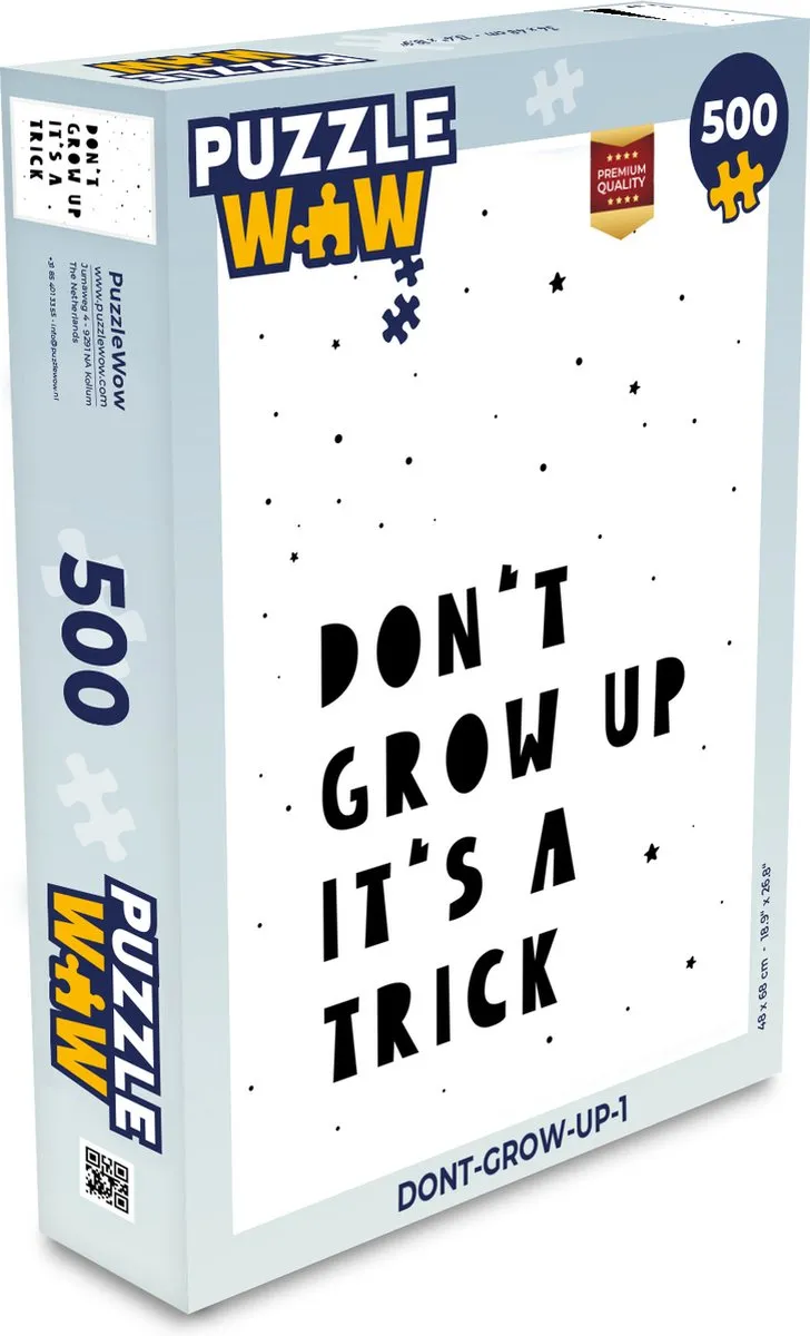 PuzzleWow Quotes Don't Grow Up It's a Trick Legpuzzel 500 Stuks