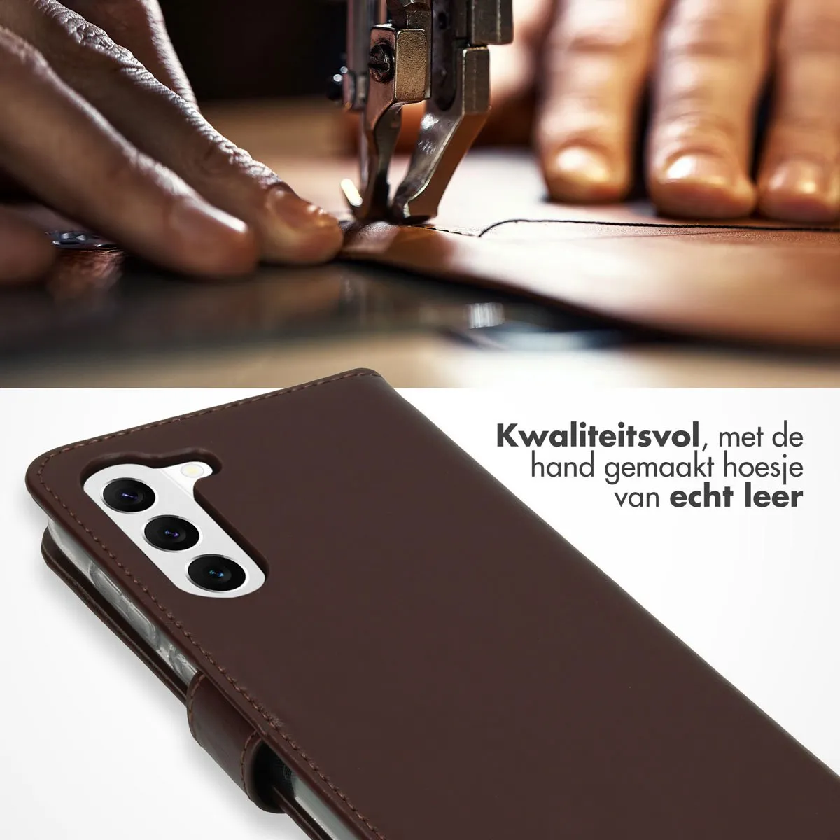 Selencia Hoesje Samsung Galaxy S23 - Echt Lederen Bookcase Bruin