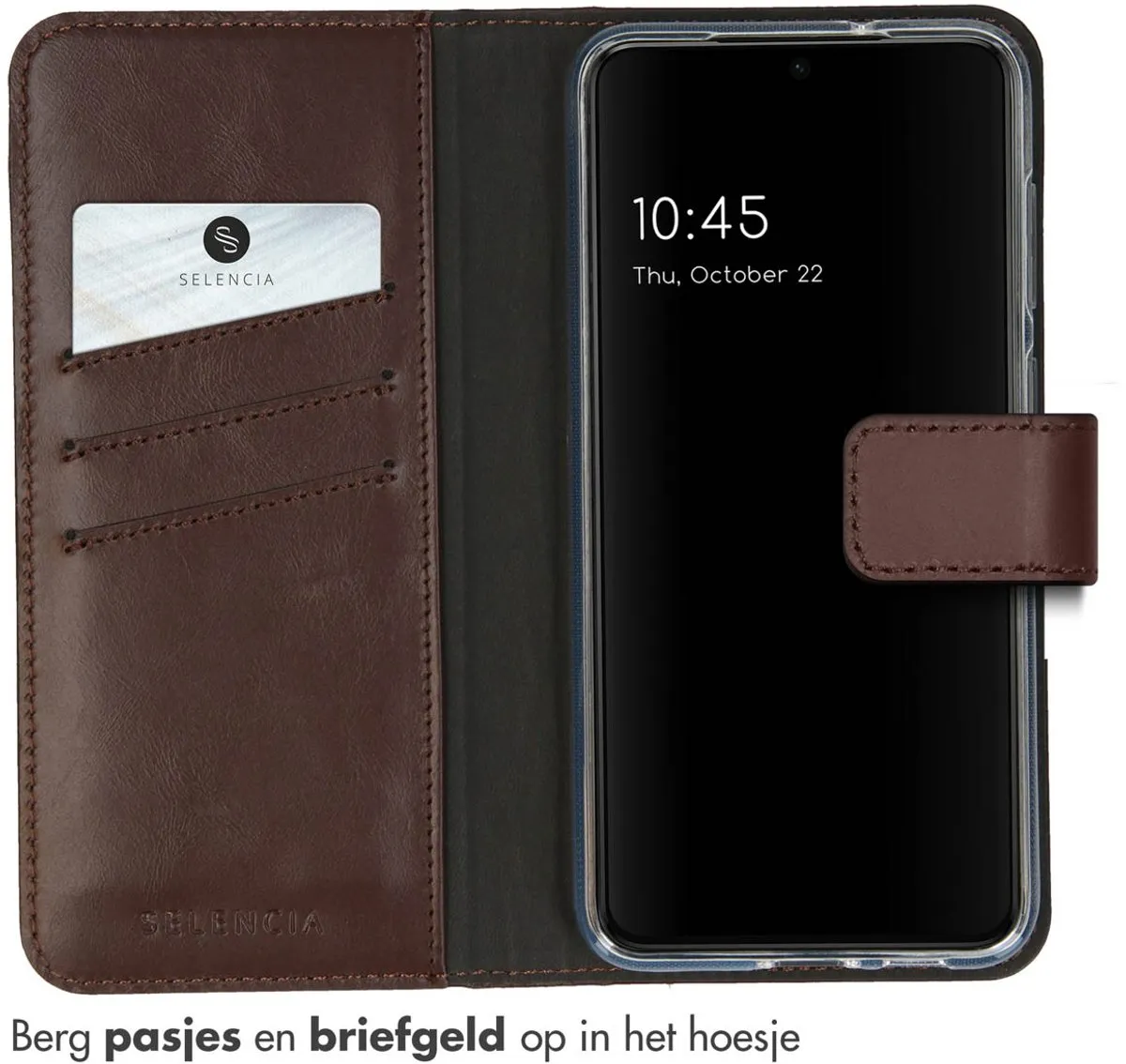 Selencia Hoesje Samsung Galaxy S23 - Echt Lederen Bookcase Bruin