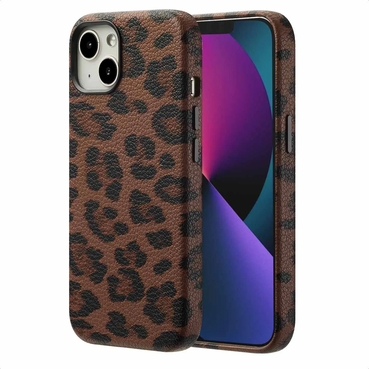 Selencia Hoesje iPhone 13 Sabi Panterprint - Mocha Brown