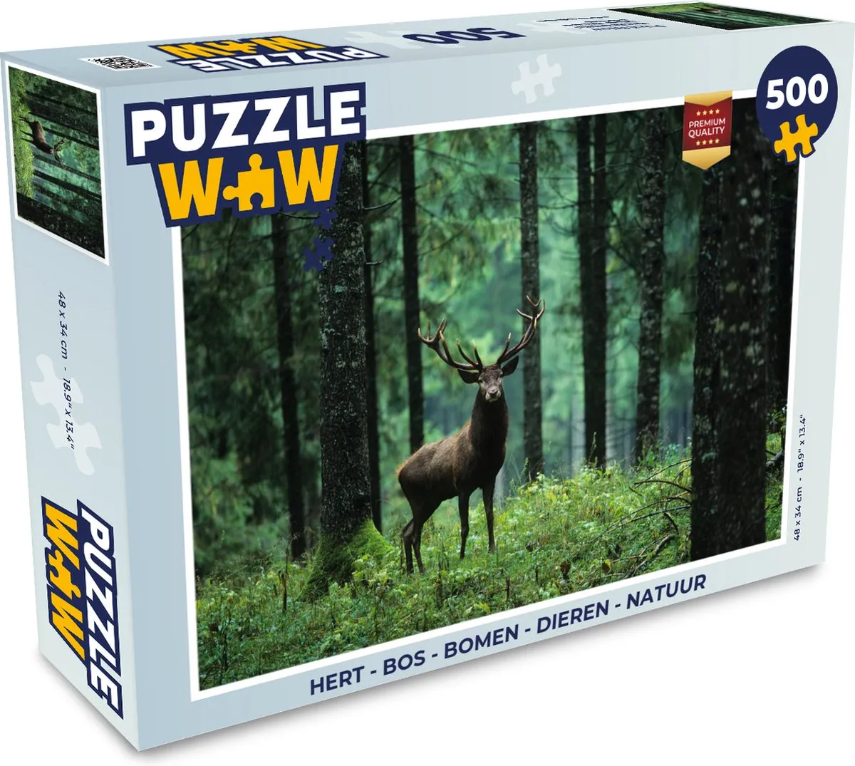 PuzzleWow Hert Bos Bomen Dieren Natuur Legpuzzel 500 Stuks - Multicolor