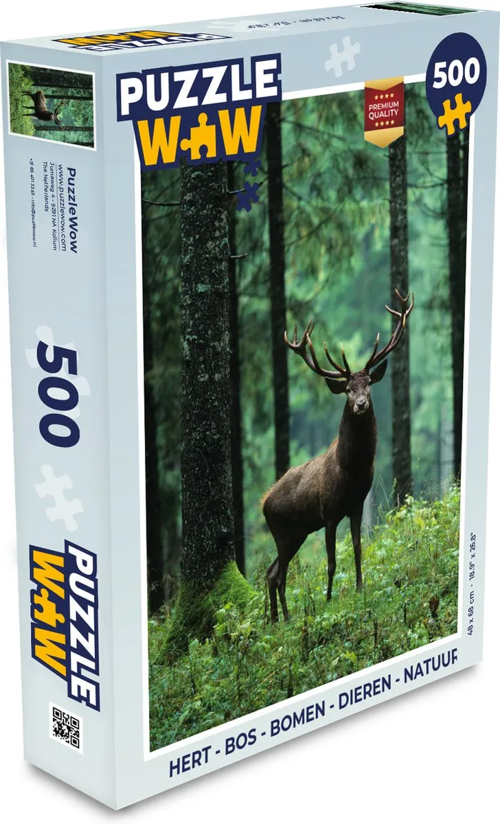PuzzleWow Hert Bos Bomen Dieren Natuur Legpuzzel 500 Stuks - Multicolor