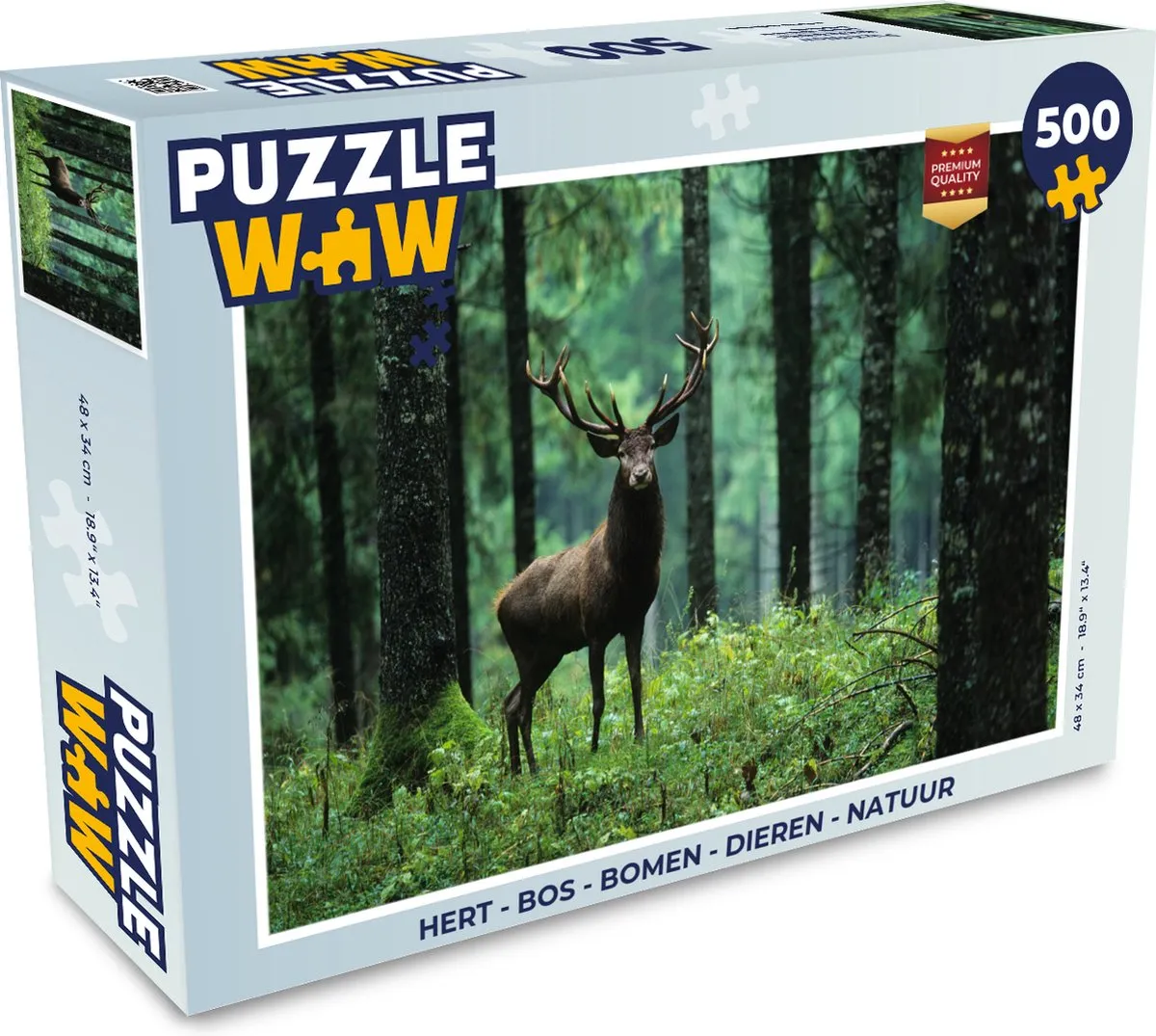 PuzzleWow Hert Bos Bomen Dieren Natuur Legpuzzel 500 Stuks - Multicolor