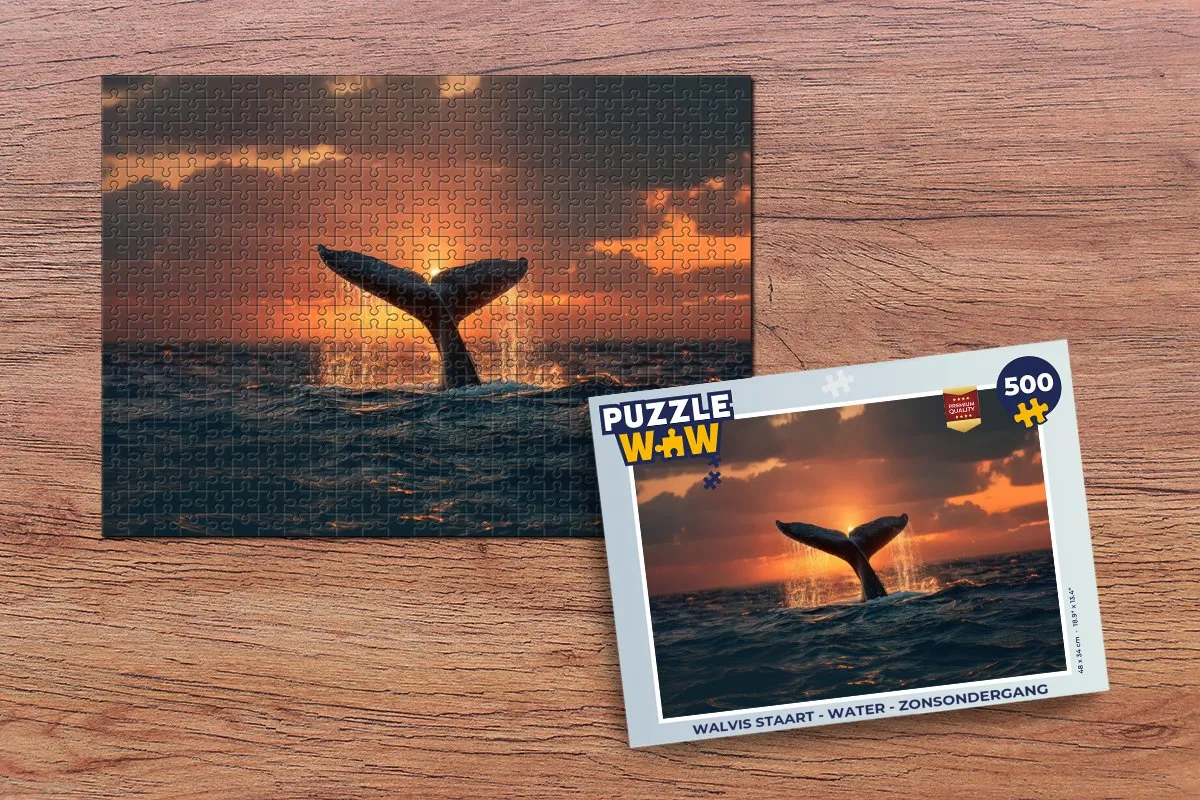 PuzzleWow Walvis Staart Puzzle 500 Stuks - Water/Zonsondergang