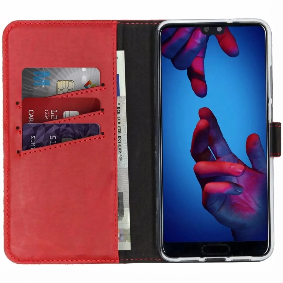 Selencia Hoesje Huawei P20 - Rood Leder - 3 Pasjes