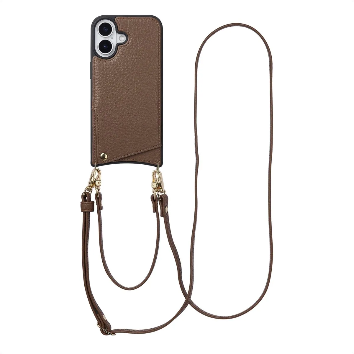 Selencia Hoesje iPhone 17 - Backcover met koord - 2 Pasjes - Mocha Brown