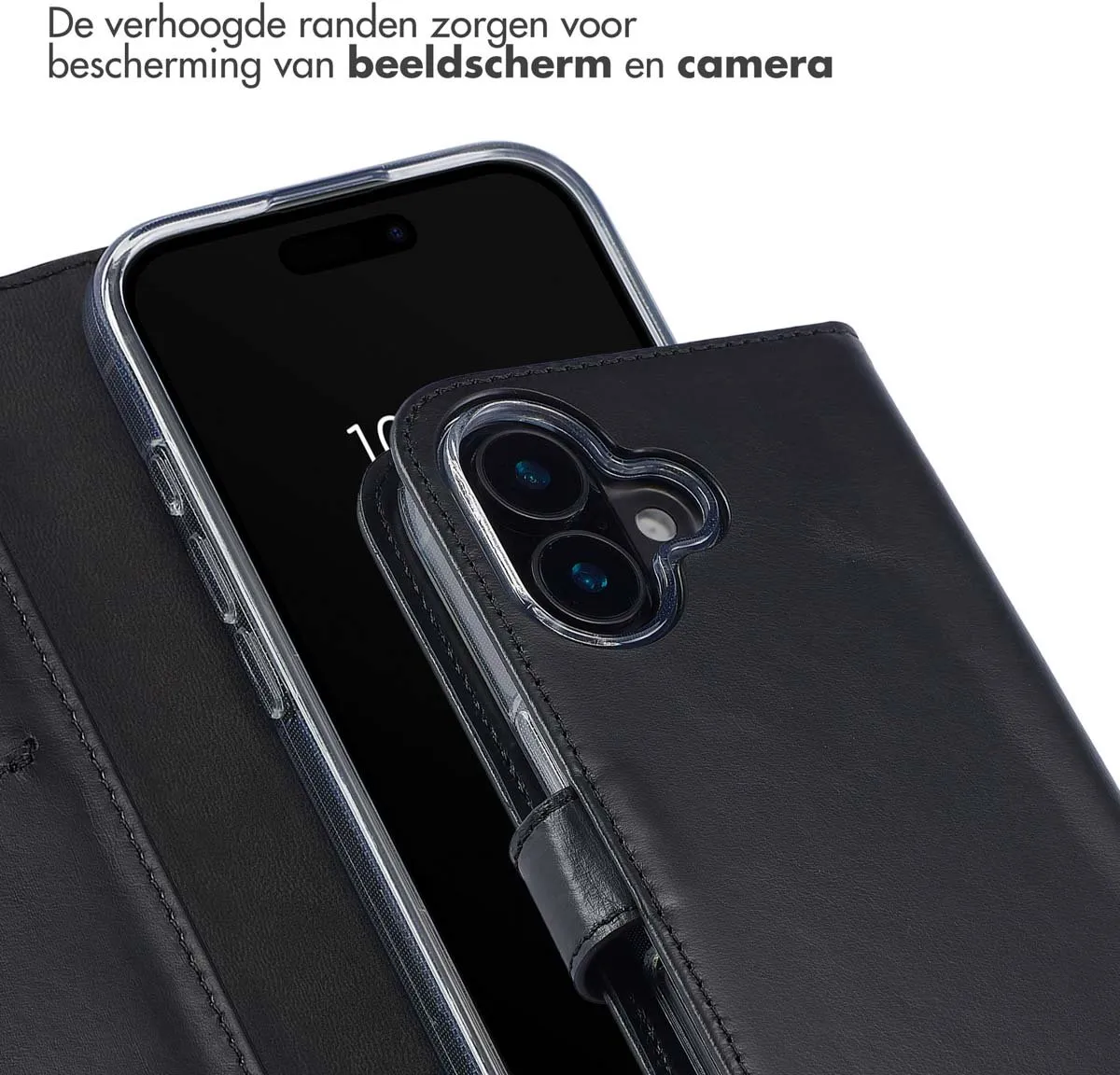 Selencia Hoesje iPhone 16 Bookcase Leder Zwart - 3 Pasjes
