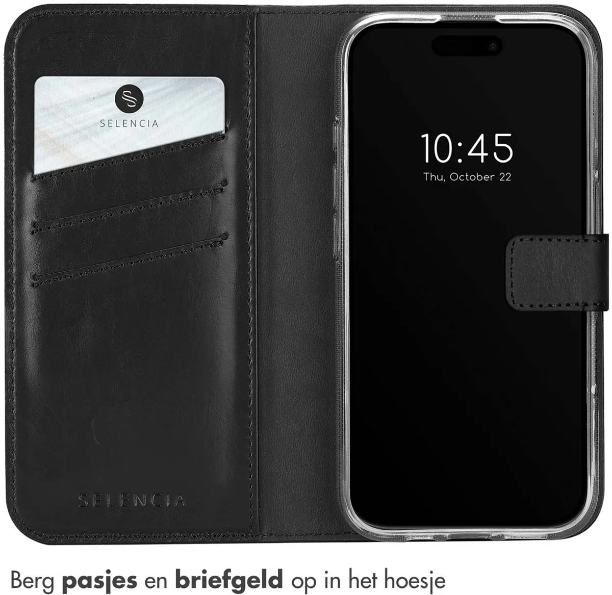 Selencia Hoesje iPhone 16 Bookcase Leder Zwart - 3 Pasjes