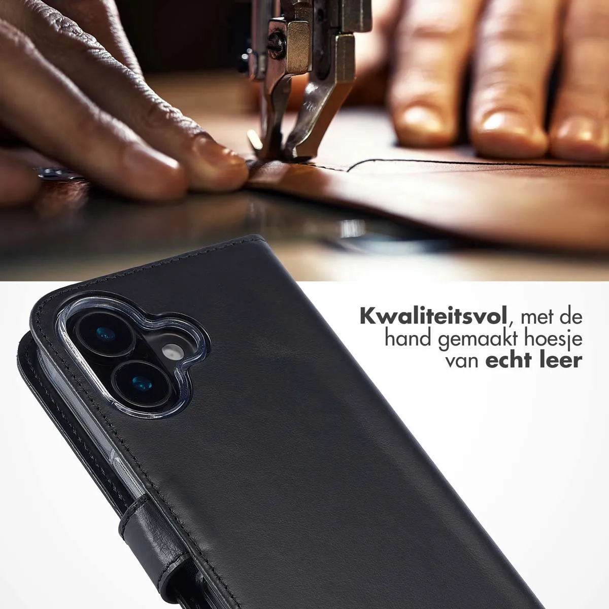 Selencia Hoesje iPhone 16 Bookcase Leder Zwart - 3 Pasjes