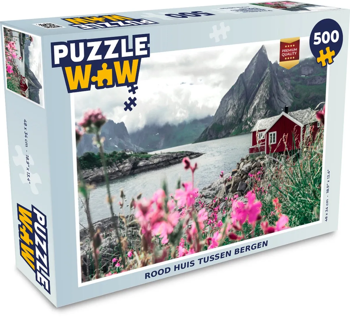 PuzzleWow Legpuzzel Rood Huis Tussen Bergen 500 Stuks