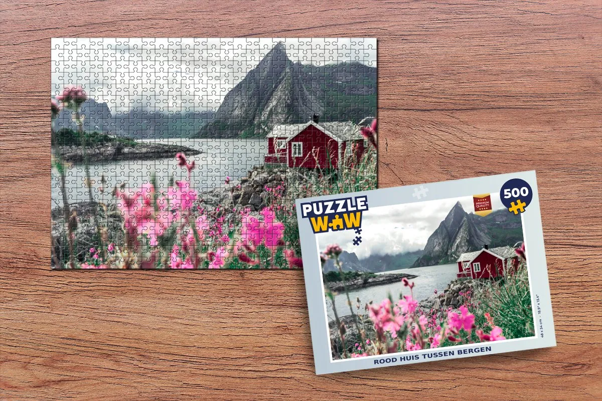 PuzzleWow Legpuzzel Rood Huis Tussen Bergen 500 Stuks
