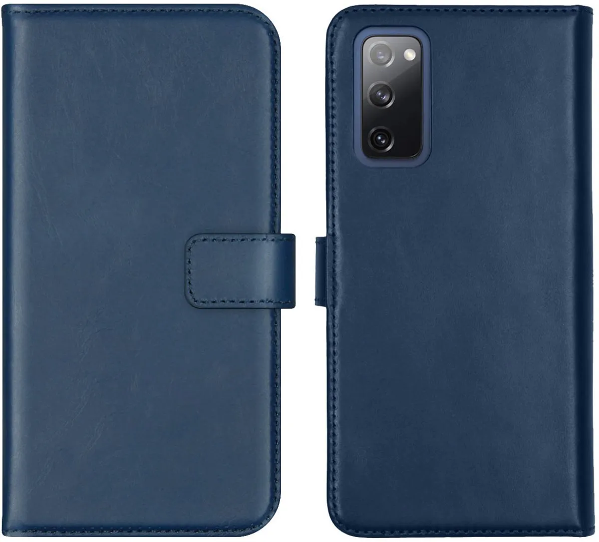 Selencia Hoesje Samsung Galaxy S20 FE - Echt Lederen Bookcase 3 Pasjes - Blauw