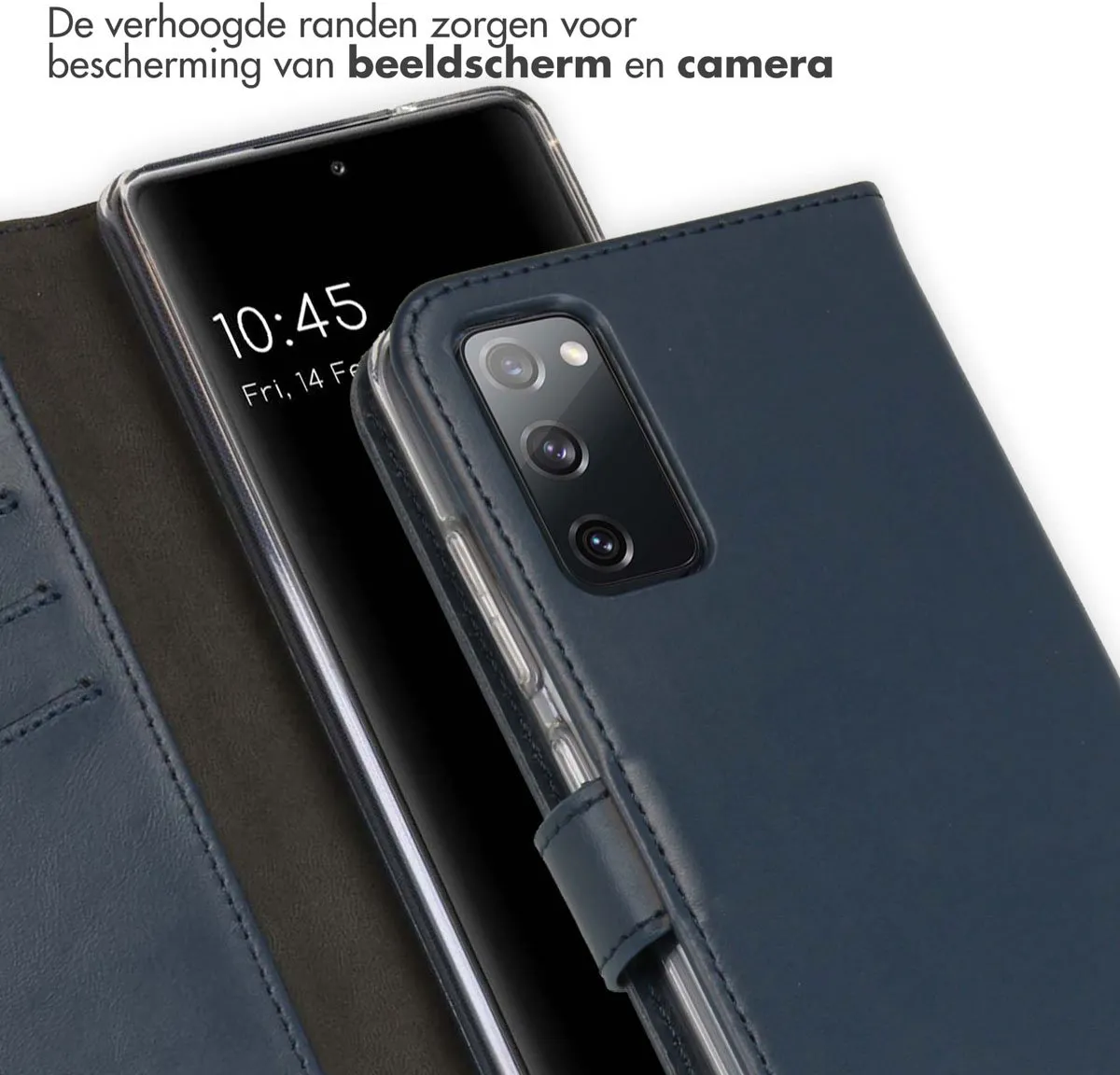 Selencia Hoesje Samsung Galaxy S20 FE - Echt Lederen Bookcase 3 Pasjes - Blauw