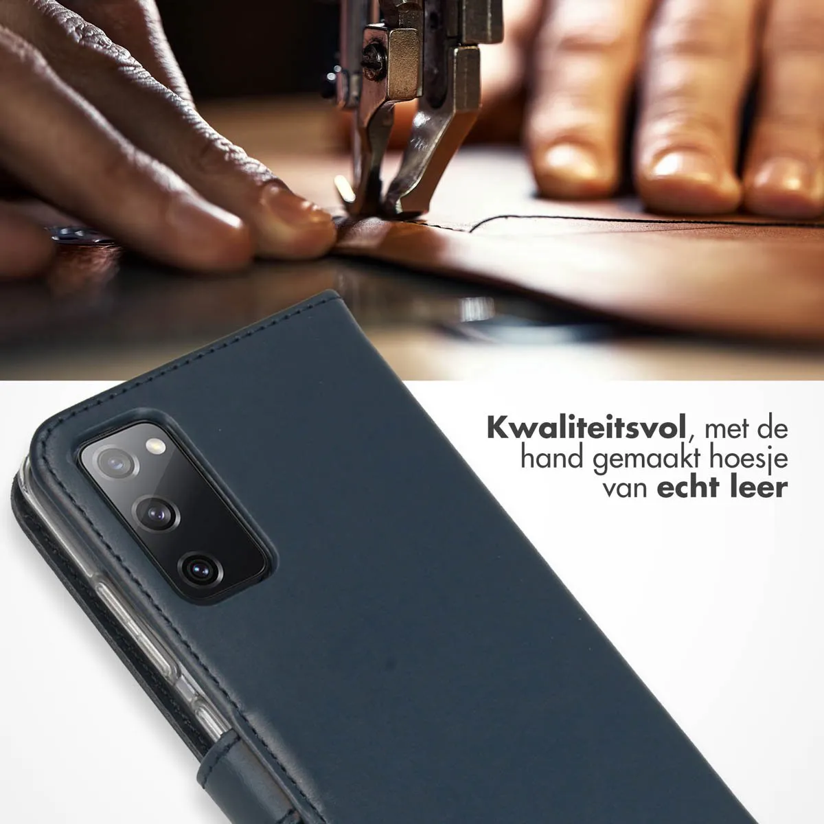 Selencia Hoesje Samsung Galaxy S20 FE - Echt Lederen Bookcase 3 Pasjes - Blauw