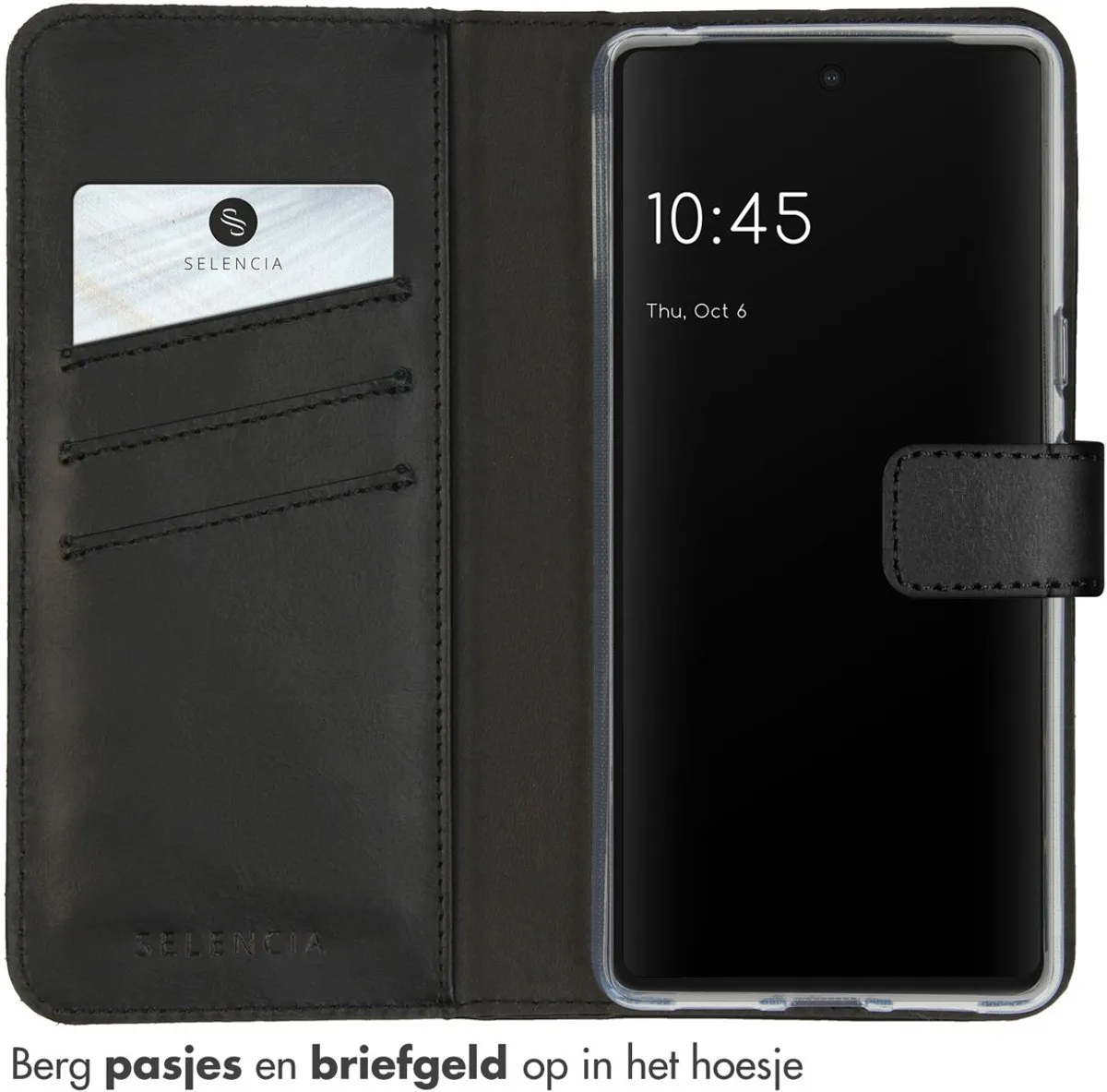 Selencia Hoesje Google Pixel 7 - Echt Lederen Bookcase 3 Pasjes - Zwart