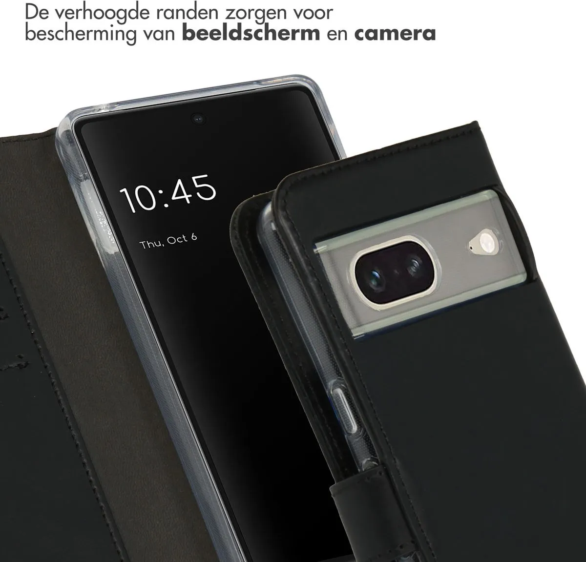 Selencia Hoesje Google Pixel 7 - Echt Lederen Bookcase 3 Pasjes - Zwart