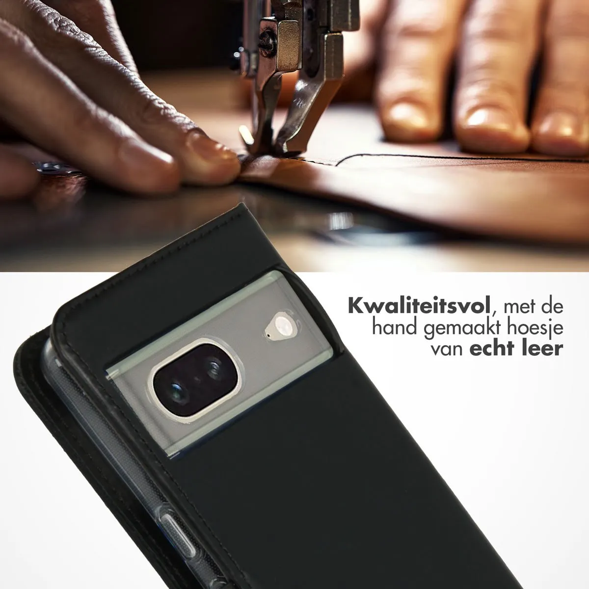Selencia Hoesje Google Pixel 7 - Echt Lederen Bookcase 3 Pasjes - Zwart