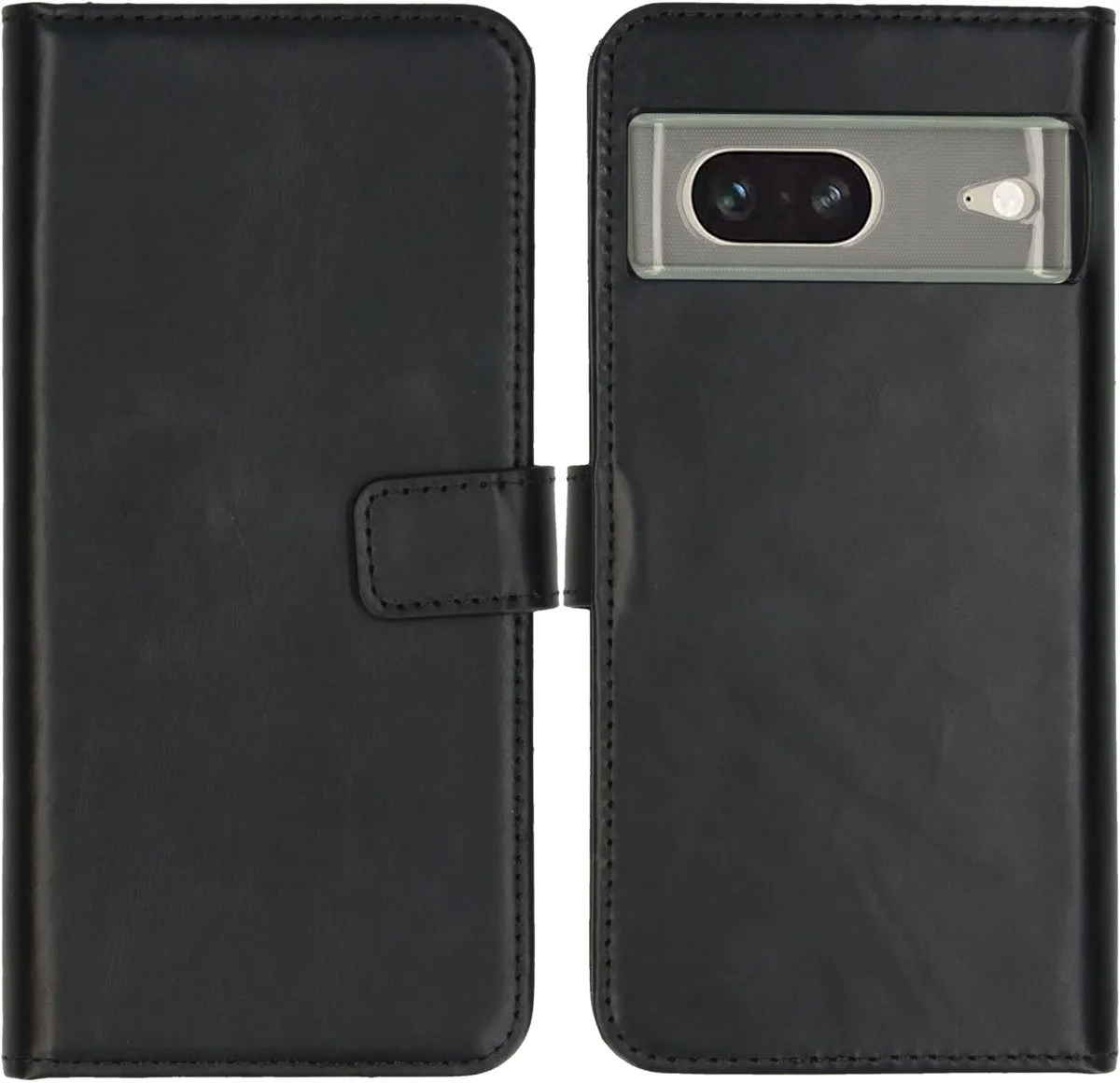 Selencia Hoesje Google Pixel 7 - Echt Lederen Bookcase 3 Pasjes - Zwart
