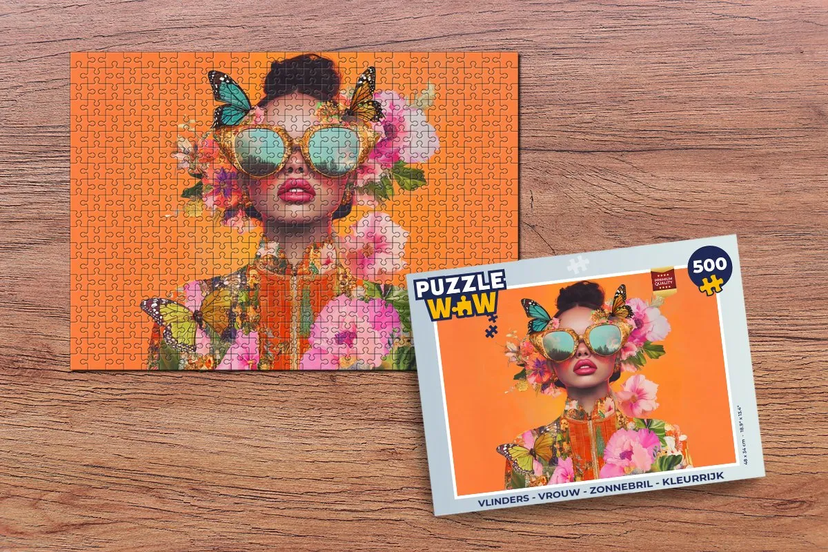 PuzzleWow Vlinders Zonnebril Legpuzzel 500 Stuks - Kleurrijk
