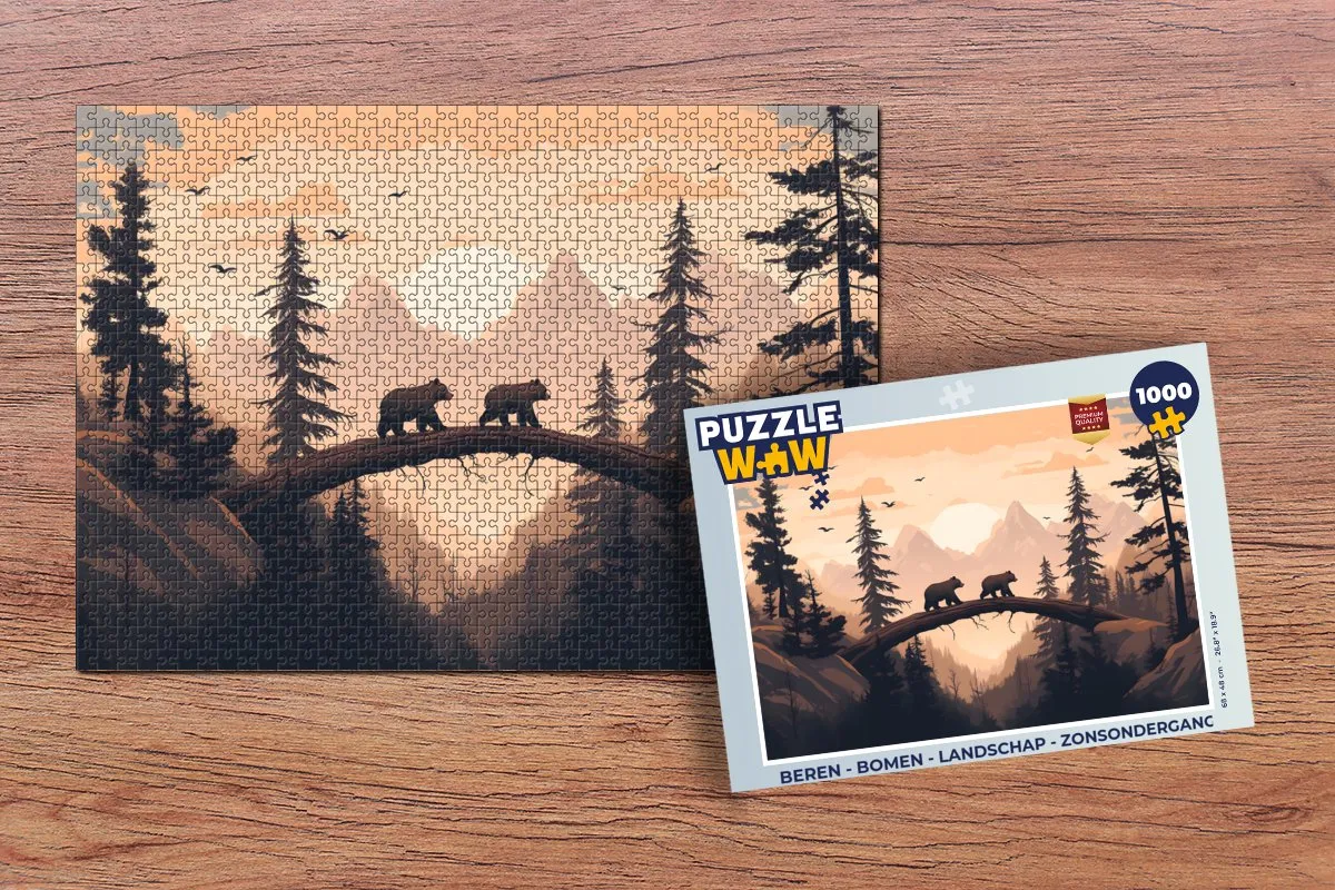 PuzzleWow Legpuzzel Beren Landschap Zonsondergang 1000 Stuks