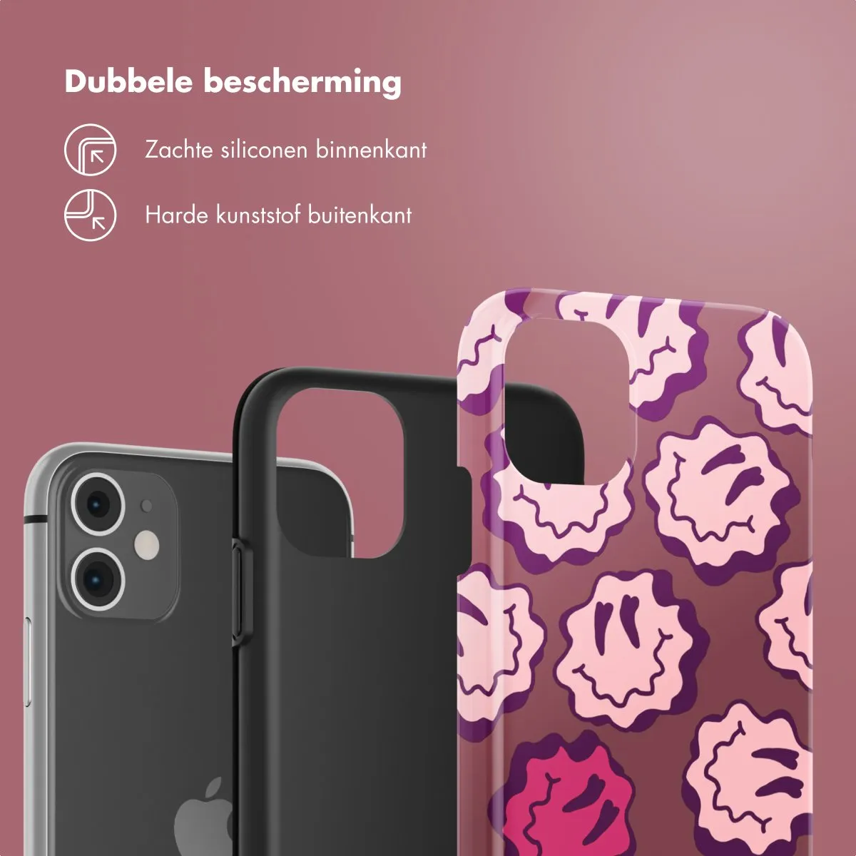 Selencia Hoesje iPhone 11 Wavy Smiley Pink