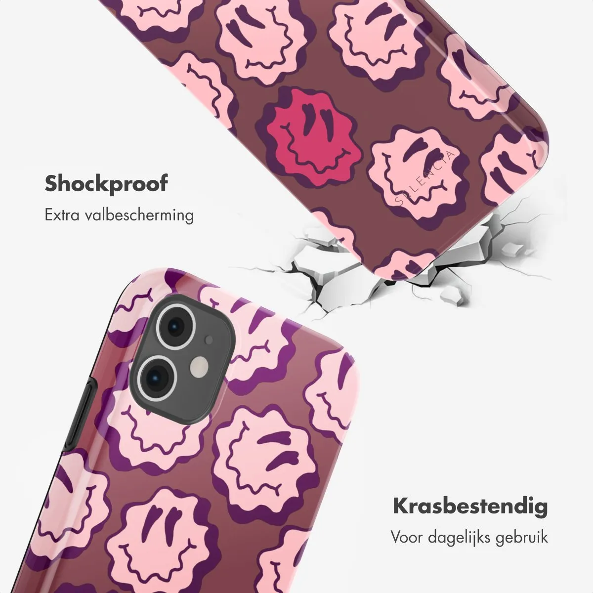 Selencia Hoesje iPhone 11 Wavy Smiley Pink