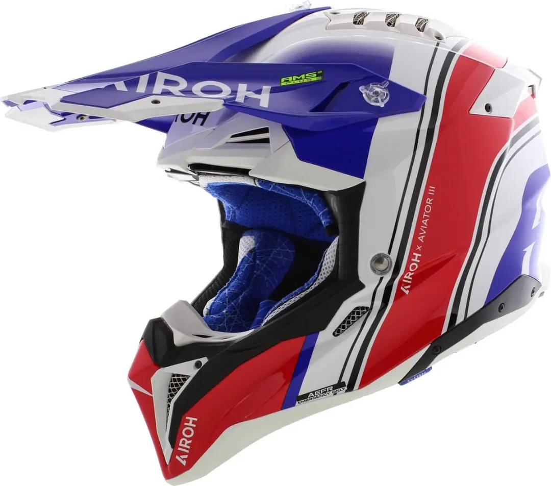 Airoh Aviator 3 Hima Wit Blauw Rood Crosshelm