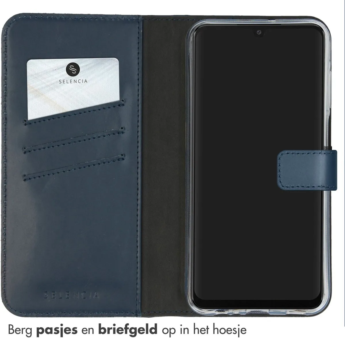 Selencia Hoesje Samsung Galaxy A15 - Donkerblauw Lederen Bookcase - 3 Pasjes