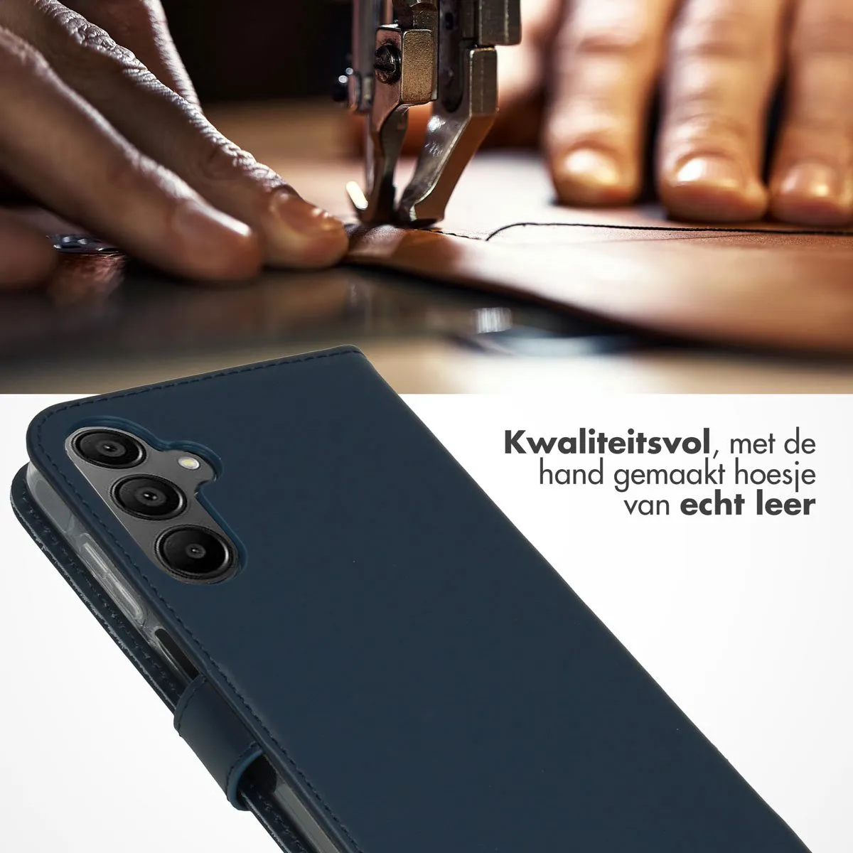 Selencia Hoesje Samsung Galaxy A15 - Donkerblauw Lederen Bookcase - 3 Pasjes