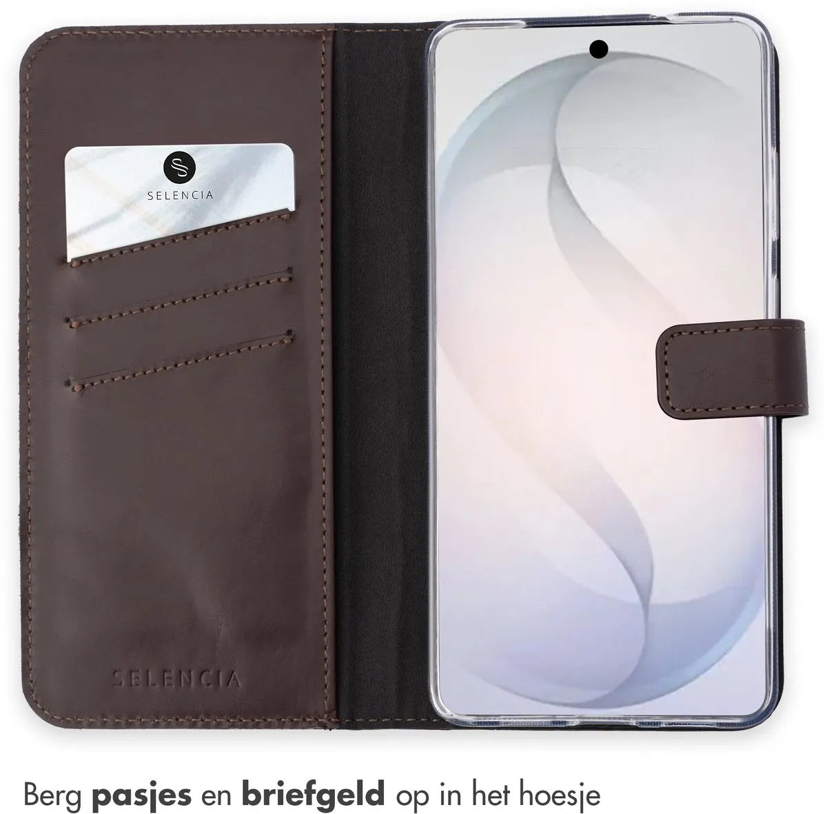 Selencia Hoesje Samsung Galaxy S26 - Echt Lederen Bookcase Bruin