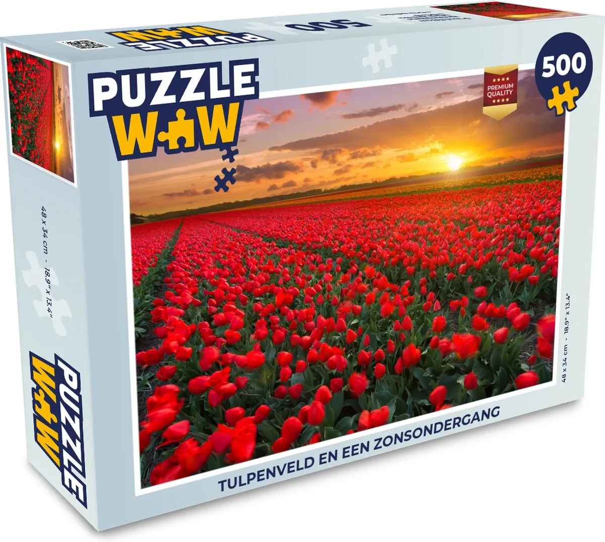 PuzzleWow Legpuzzel Tulpenveld en een zonsondergang 500 Stuks