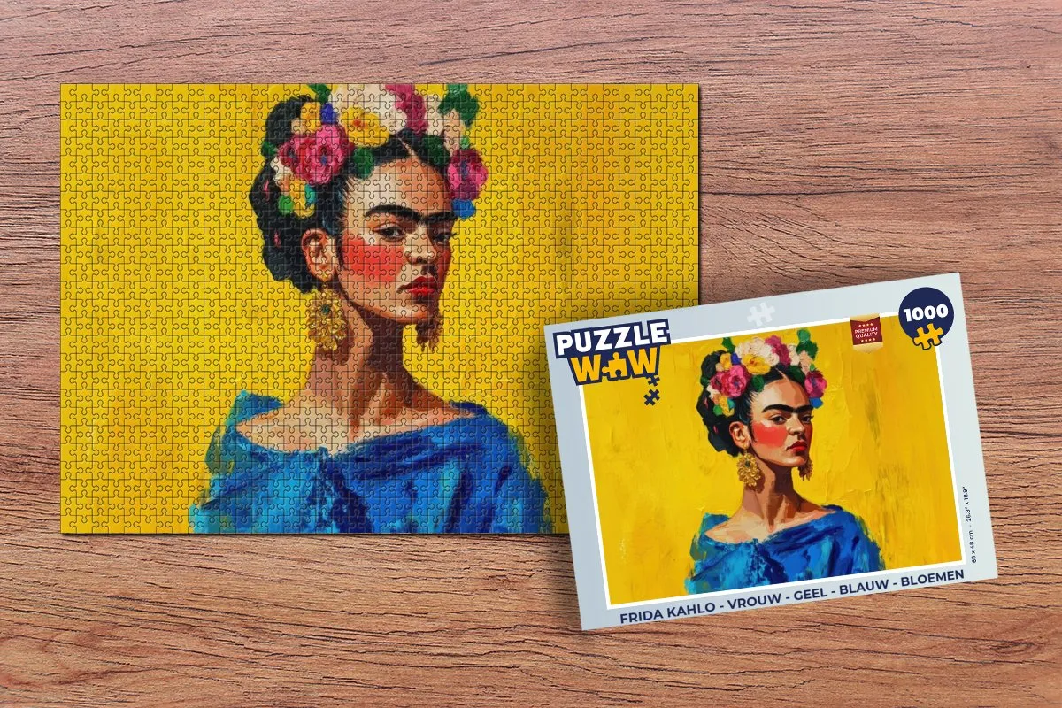 PuzzleWow Frida Kahlo Legpuzzel 1000 Stuks - Geel/Bloemen
