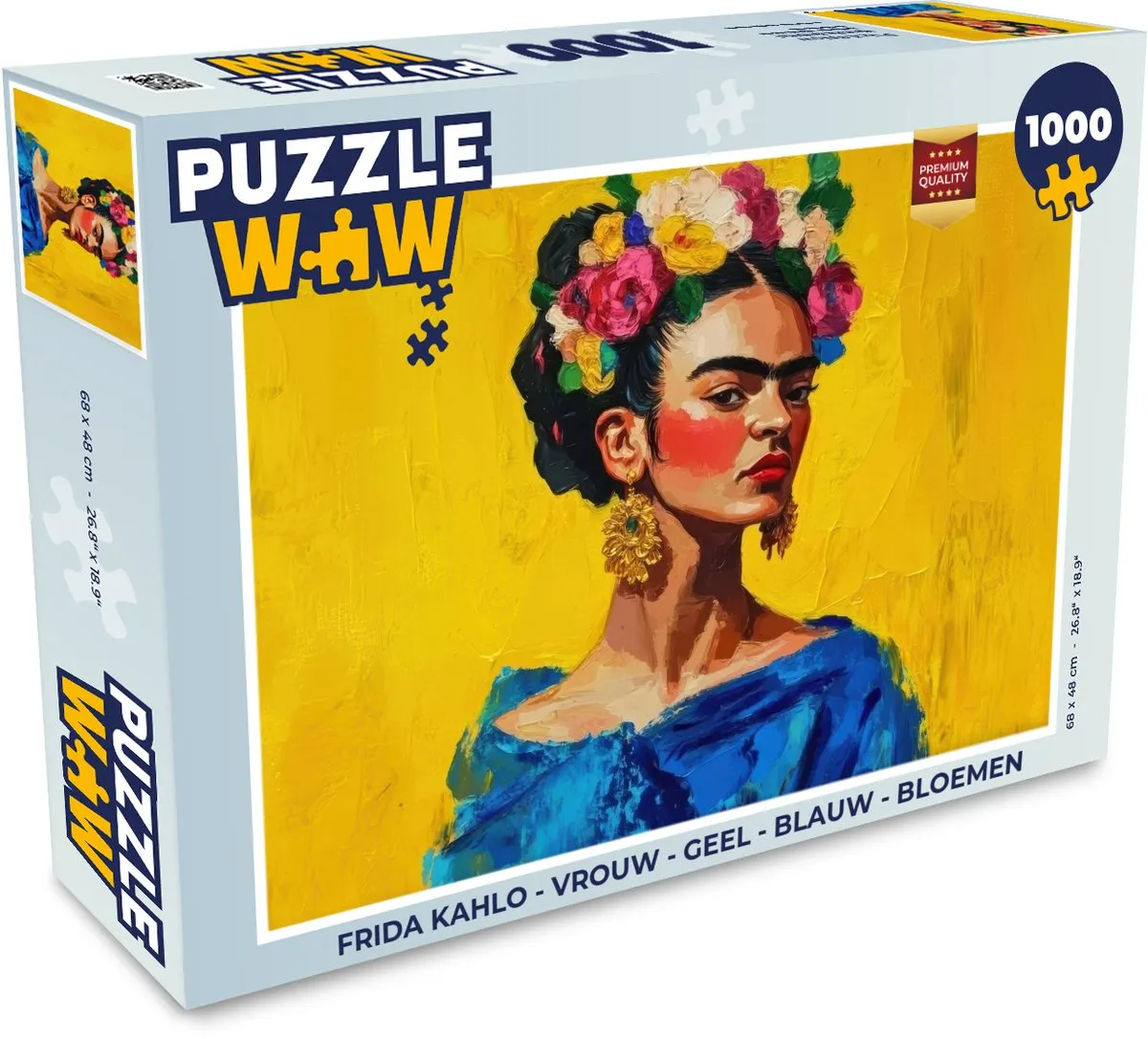 PuzzleWow Frida Kahlo Legpuzzel 1000 Stuks - Geel/Bloemen