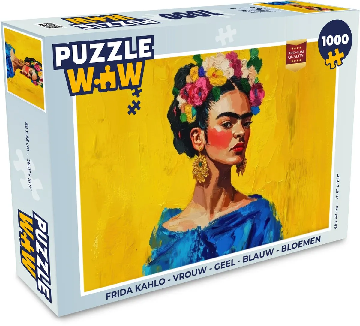 PuzzleWow Frida Kahlo Legpuzzel 1000 Stuks - Geel/Bloemen