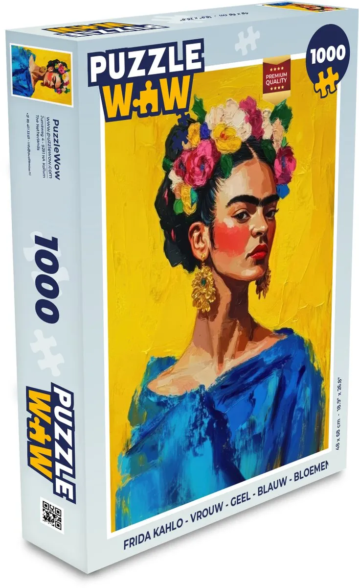 PuzzleWow Frida Kahlo Legpuzzel 1000 Stuks - Geel/Bloemen