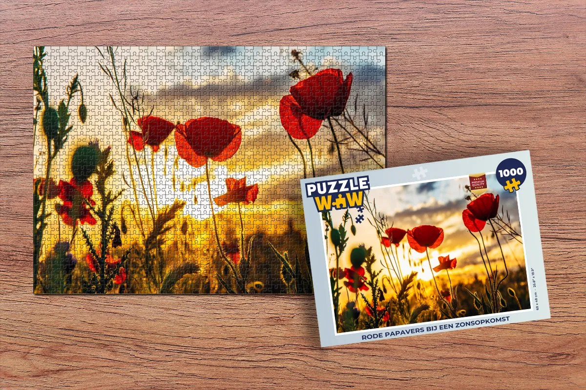 PuzzleWow Legpuzzel Rode Papavers bij Zonsopgang 1000 Stuks - Multicolor