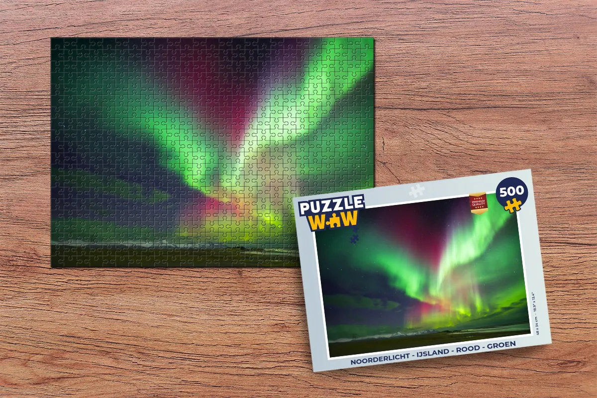 PuzzleWow Noorderlicht IJsland Legpuzzel 500 Stuks - Multicolor