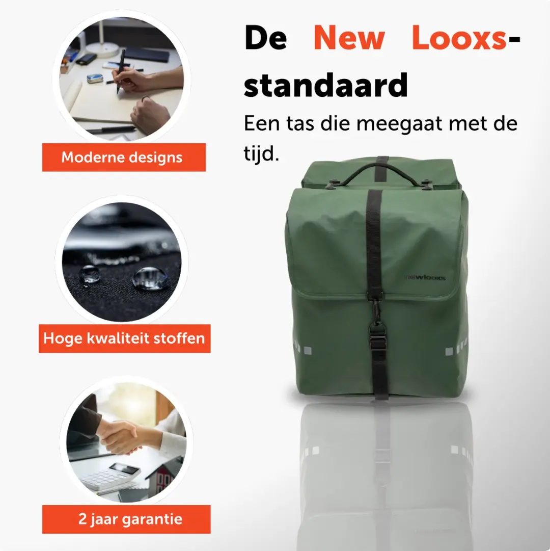 New Looxs Odense Double Dubbele Fietstas 39L - Groen - afbeelding 6 van 6