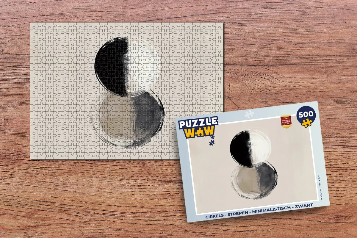 PuzzleWow Cirkels Strepen Minimalistisch Puzzel 500 Stuks - Zwart