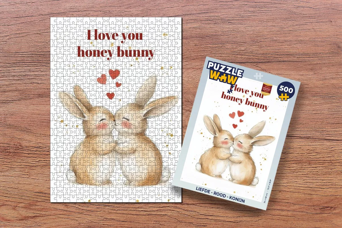 PuzzleWow Liefde Konijn Legpuzzel 500 Stuks - Rood