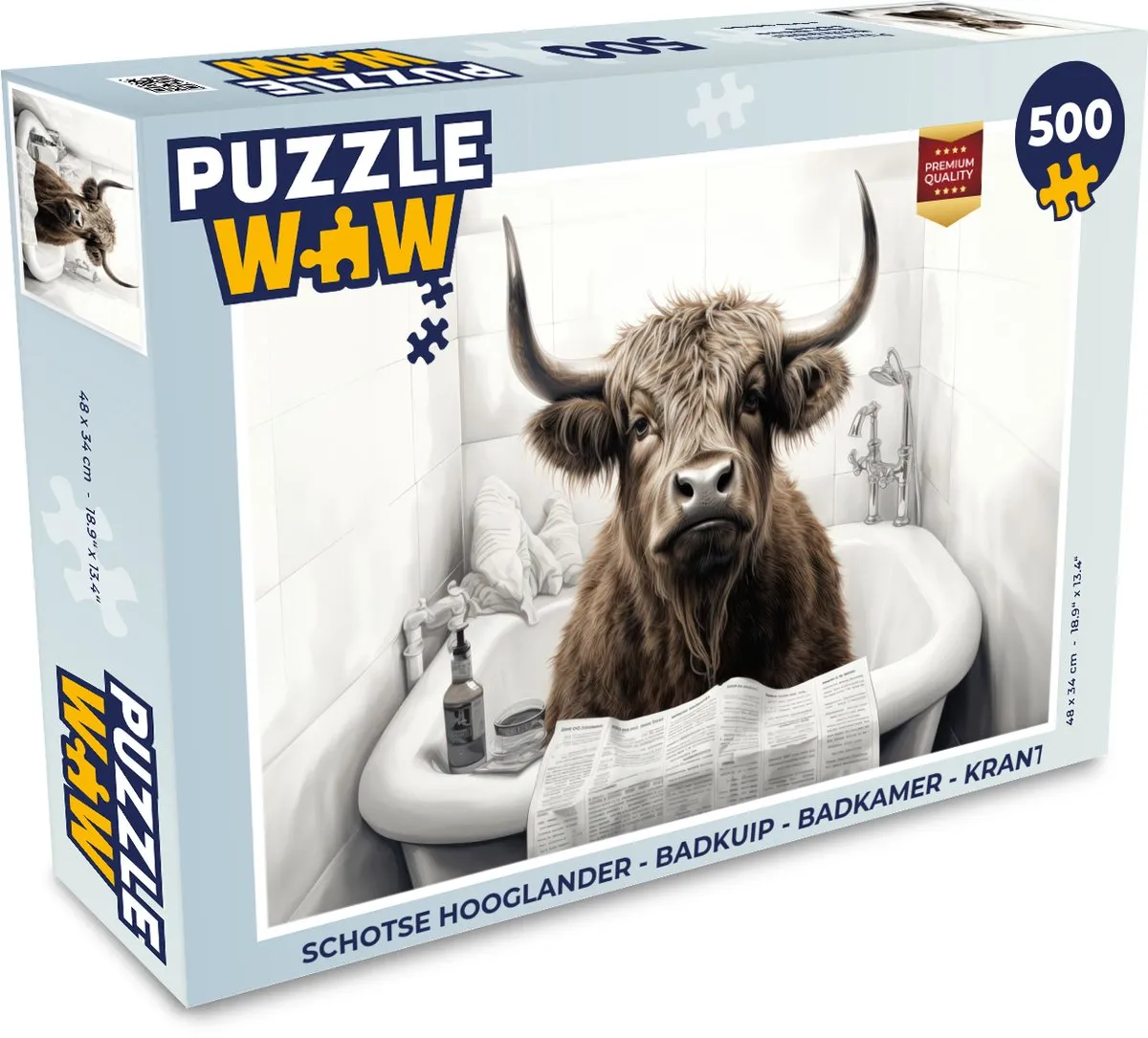 PuzzleWow Schotse Hooglander Badkuip Puzzel 500 Stuks
