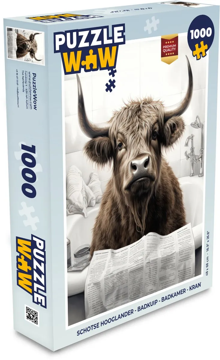 PuzzleWow Schotse Hooglander Badkuip Puzzel 500 Stuks