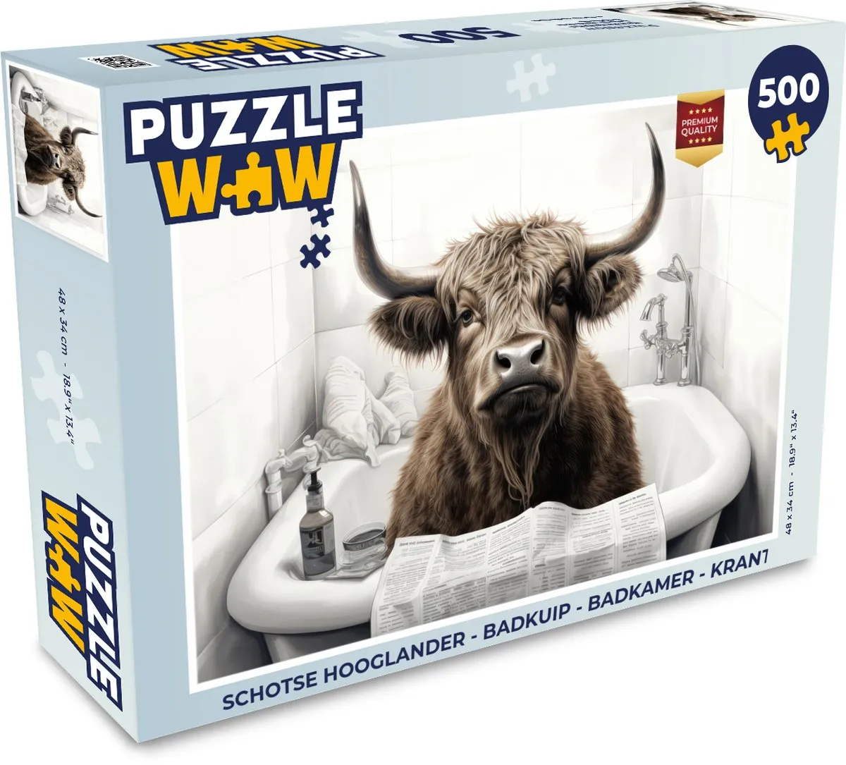 PuzzleWow Schotse Hooglander Badkuip Puzzel 500 Stuks