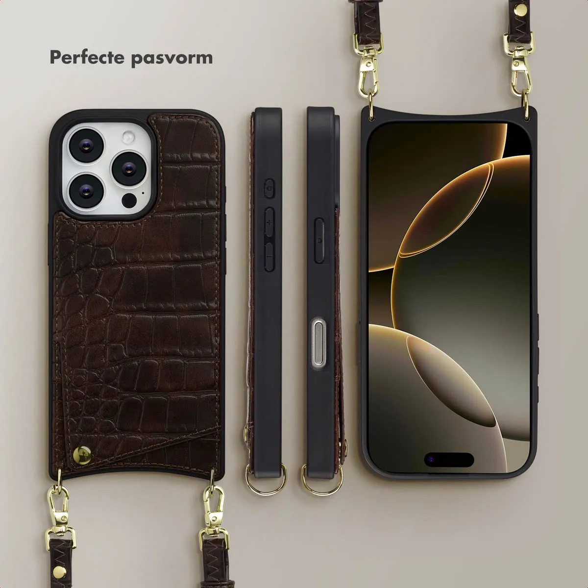 Selencia Croco Backcover iPhone 16 Pro - Donkerbruin