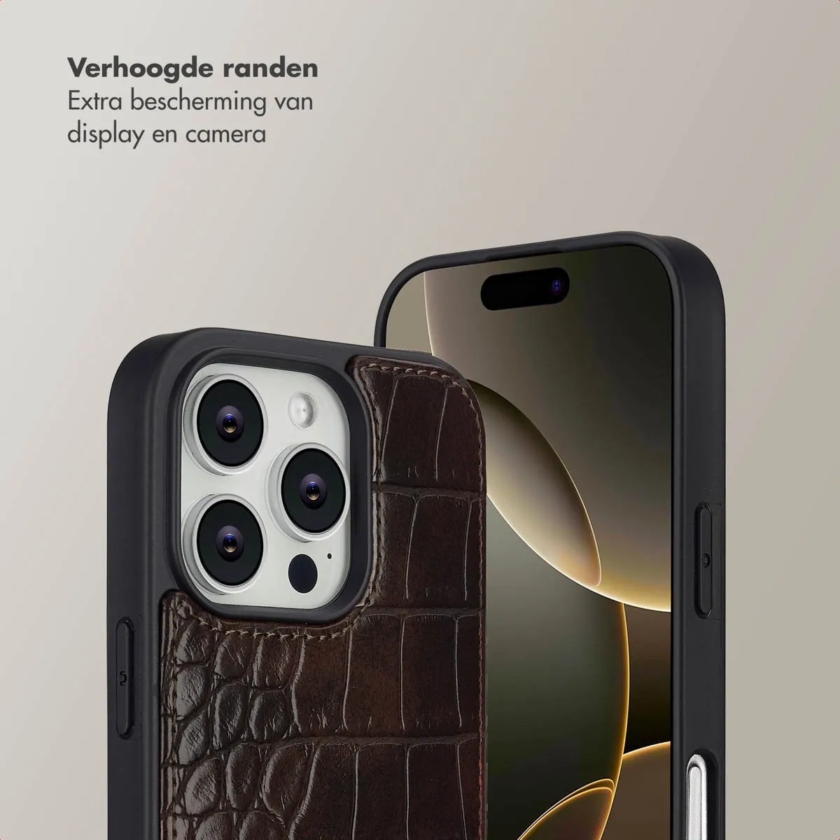 Selencia Croco Backcover iPhone 16 Pro - Donkerbruin