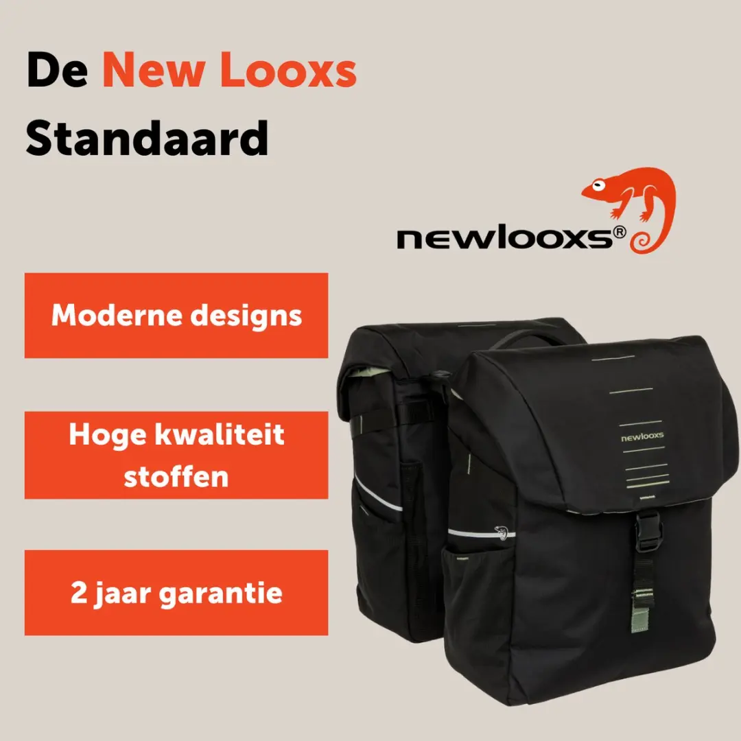 New Looxs Vigo Double Racktime 2 Dubbele Fietstas 40L - Zwart/ Groen - afbeelding 6 van 6